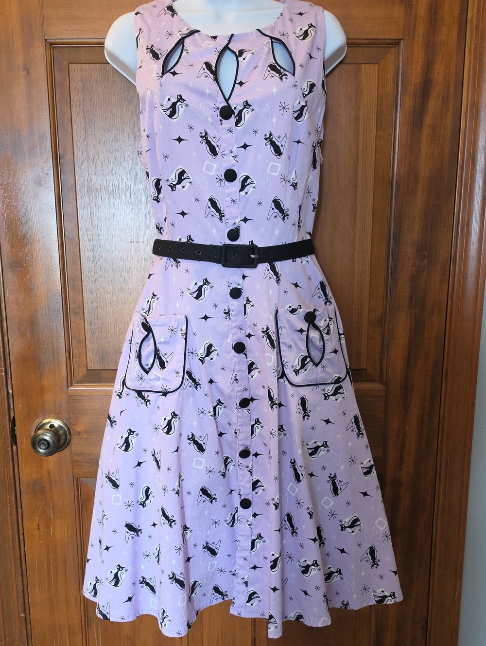 Voodoo Vixen Lavender Atomic Cat Peephole Swing Dress Rockabilly Plus 1XL